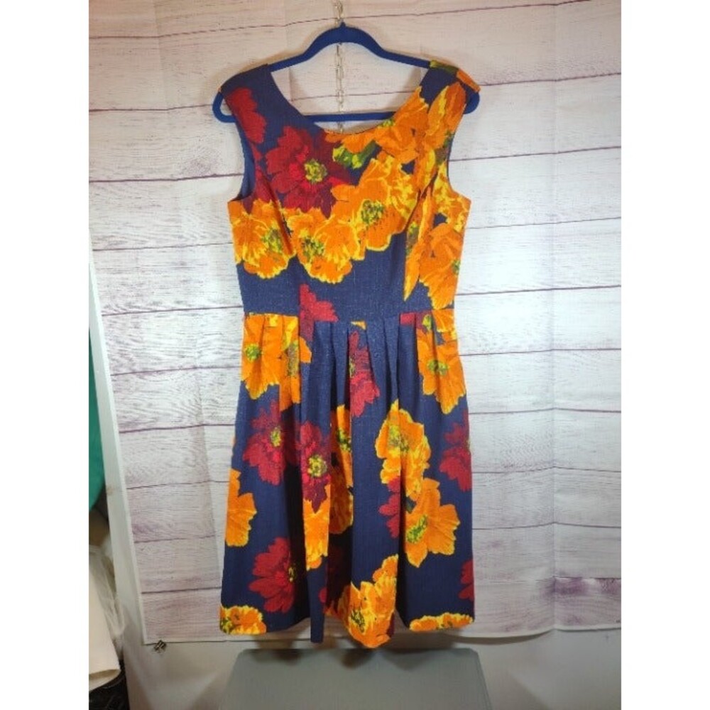 Ellen Tracy Multicolor Boatneck Floral Pleated (No Belt) Fit&Flare Dress, Sz 8